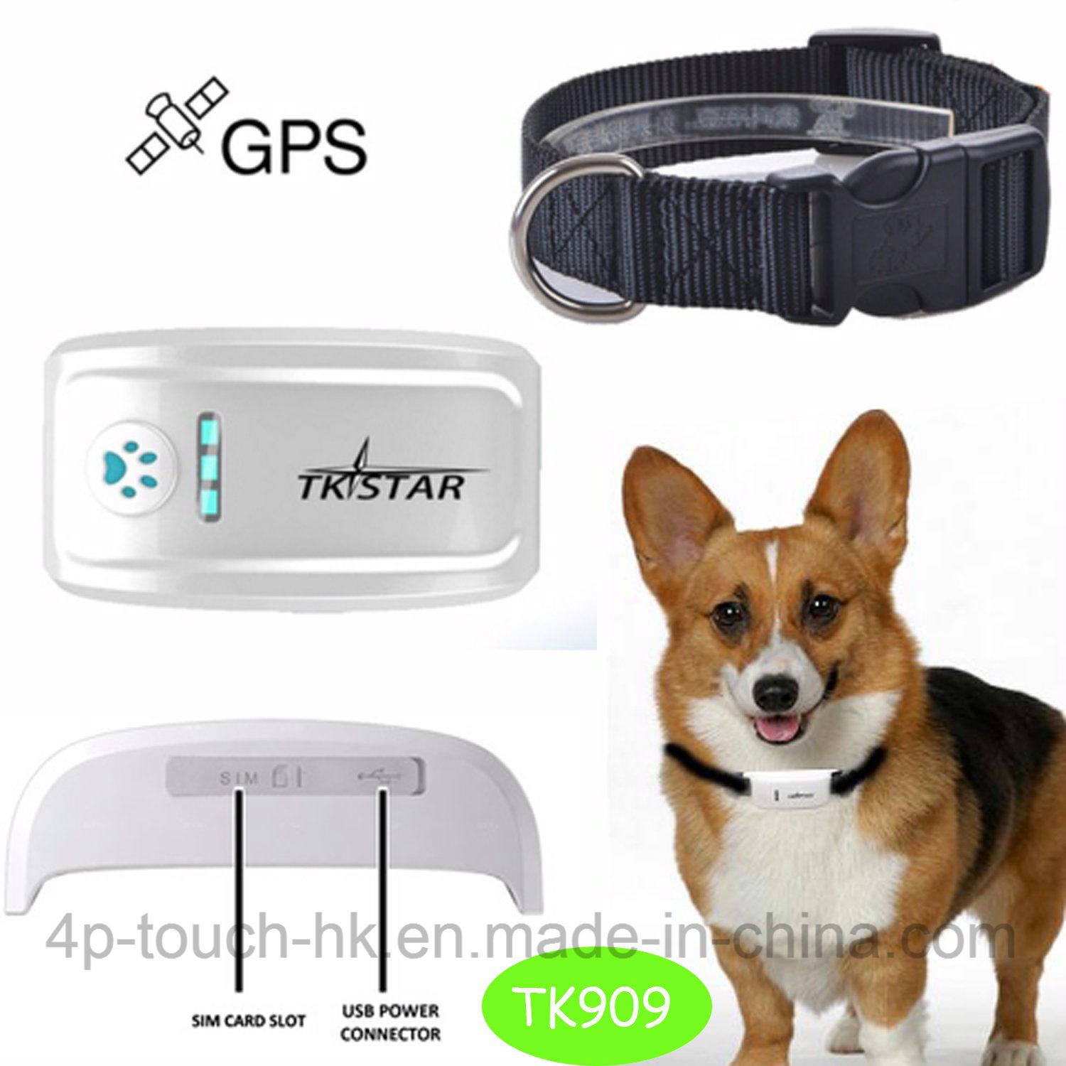Waterproof Long Standby Mini Pet GPS Tracker with Collar Tk909