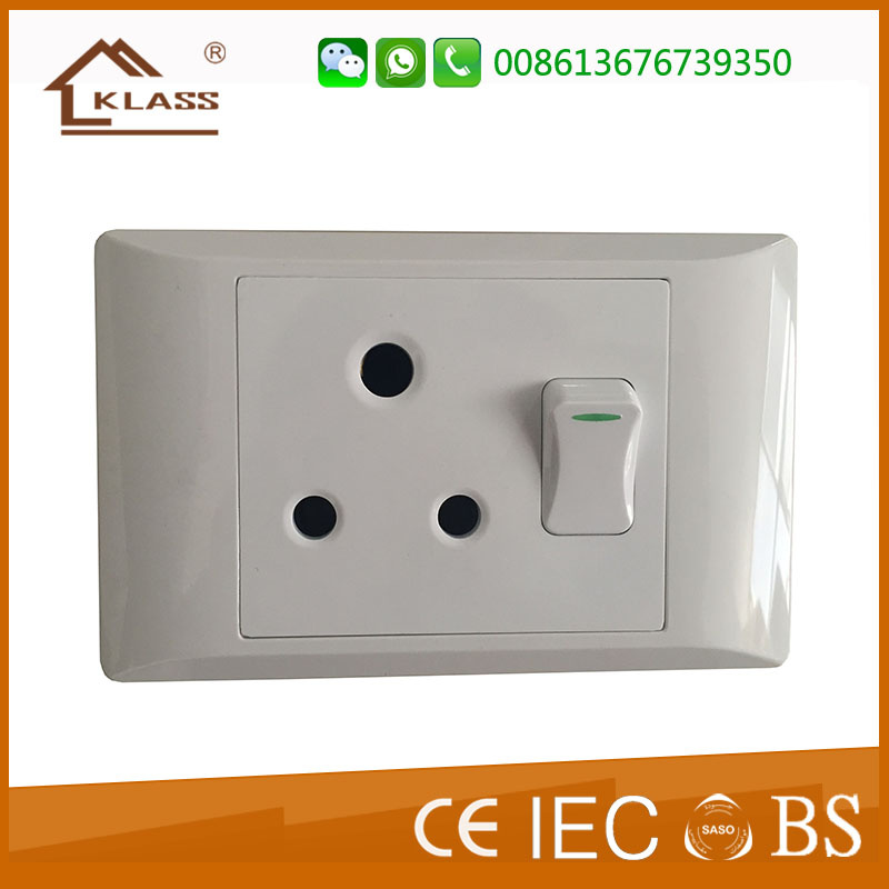 South Africa Style 1gang Switch 3round Pin 16A Plug Socket