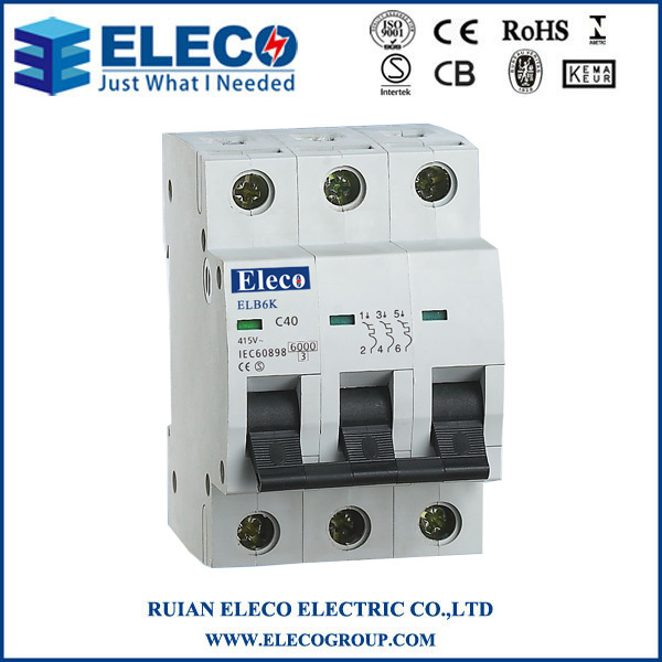 Hot Sale 3p Mini Circuit Breaker with Ce (ELB6K Series)