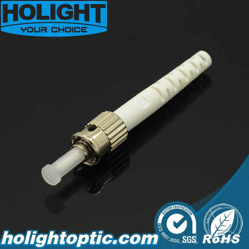 St Single Mode Fiber Optic Connector with White Boot
