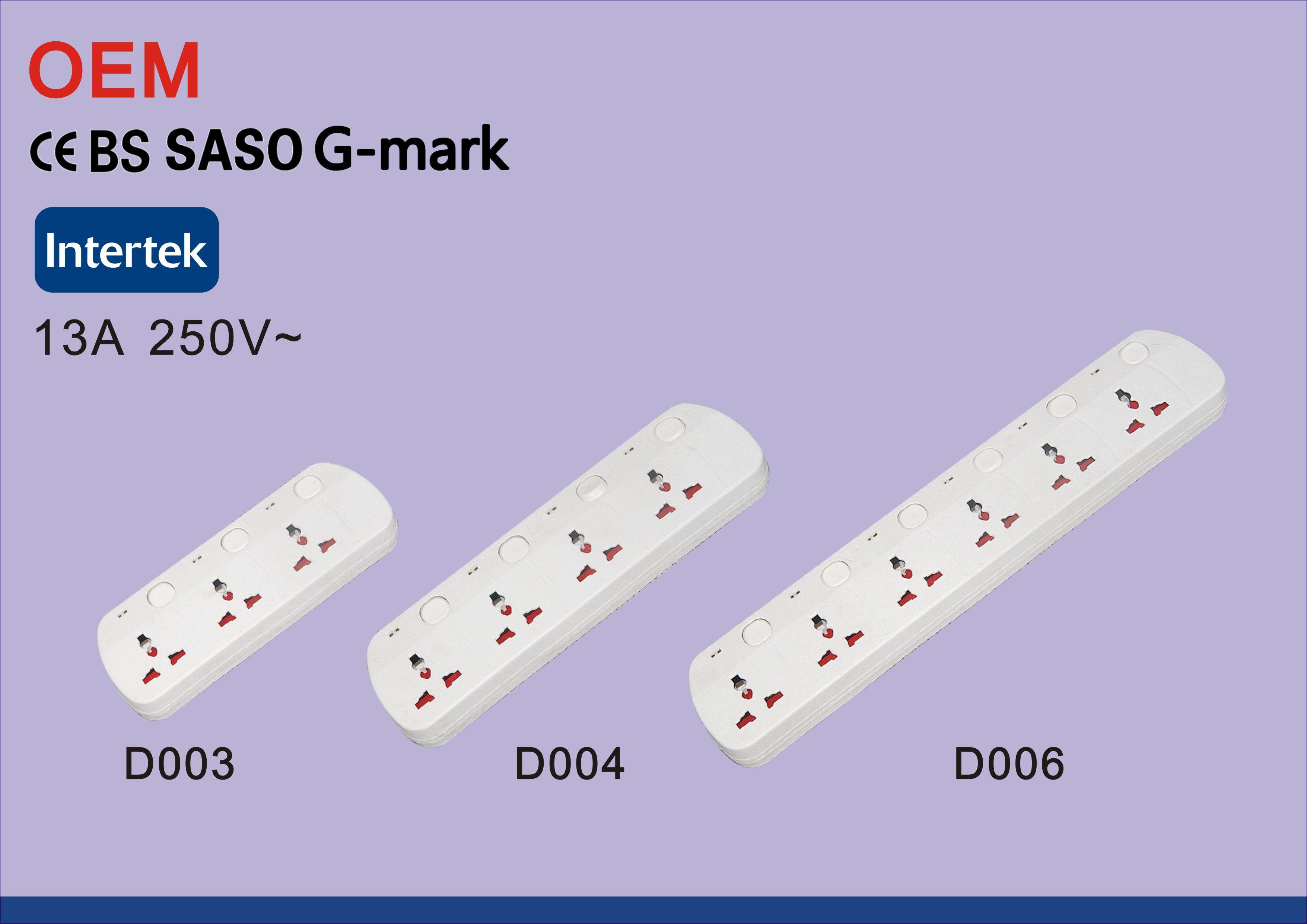 Saso Ce G-Mark Gcc UK 13A 6-Gang Indoor Power Socket with 1m 2m 3m 5m