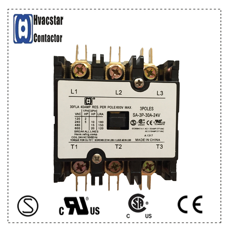 Air Conditioning 3 P 30A 24V Definite Purpose Contactor for Heat Pump