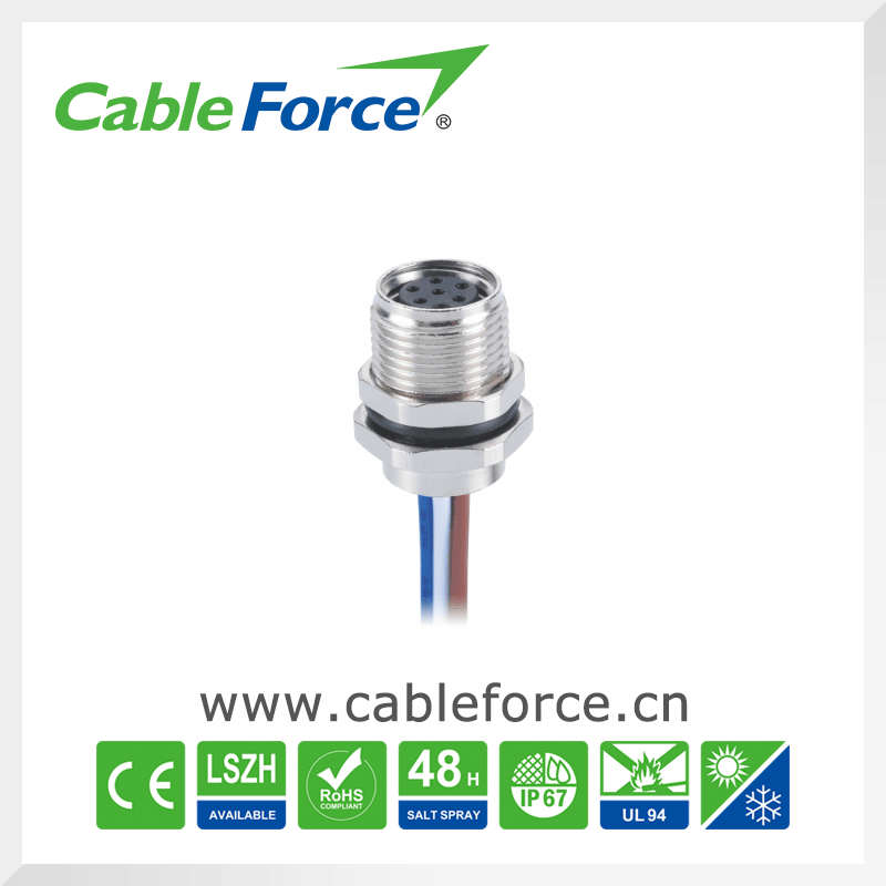 M8 6pin Female Panel Connector Front Fastened Wire Connector for Sensor and Actuator
