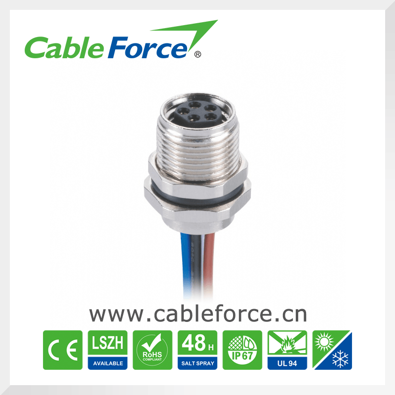 M8 5pin Female Front Fastened Connector for Sensor and Actuators with Wires