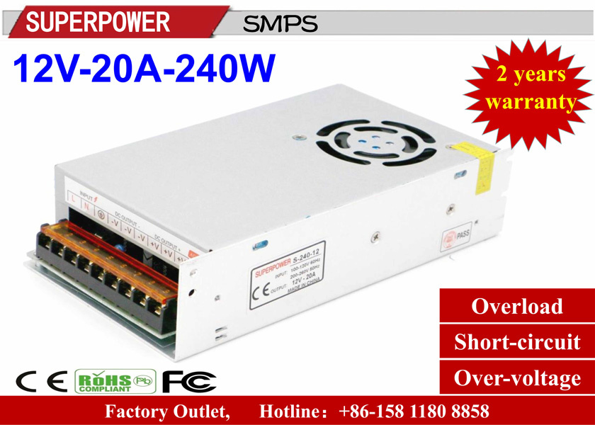 12V 20A 250W Security Monitoring Switching Power Supply with Fan