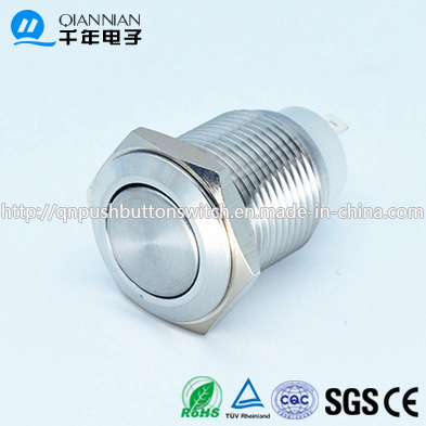 Qn16-E1 16mm Latching Flat Head 2pin Latching Sliver Push Button Switch