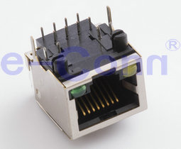 Single-Port Magnetic Modular Jacks, Rj 45, Right Angle with LED.