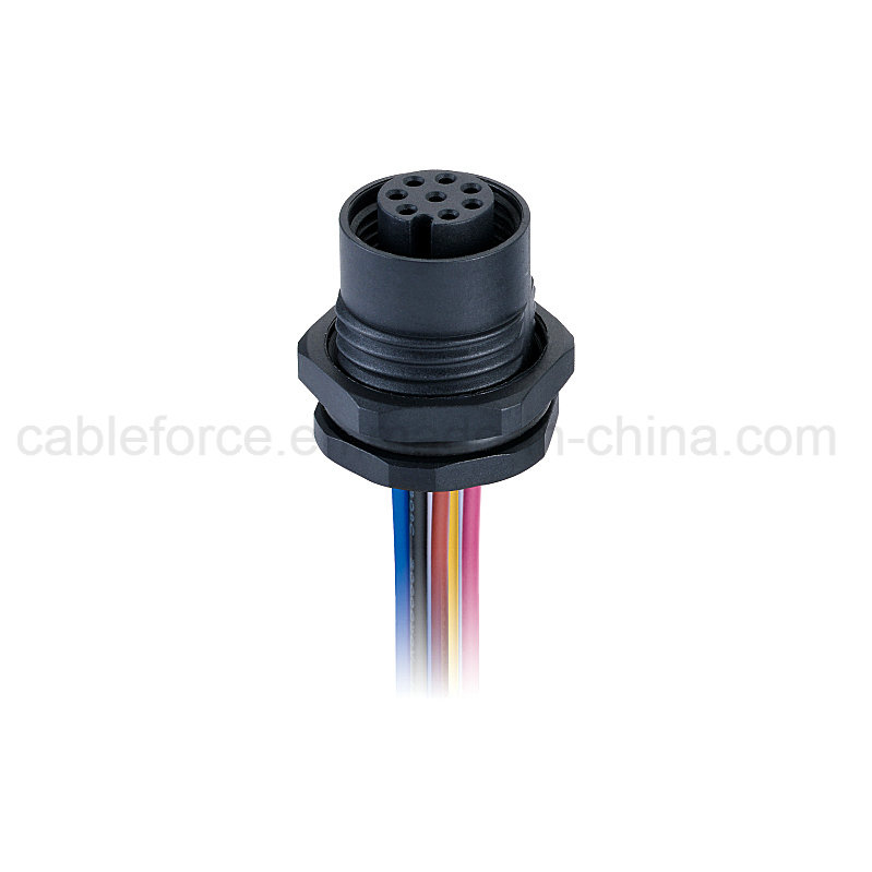 M12 8pin Female Panel Mount Connector Plastic Screw Front Fastened Circular Connector