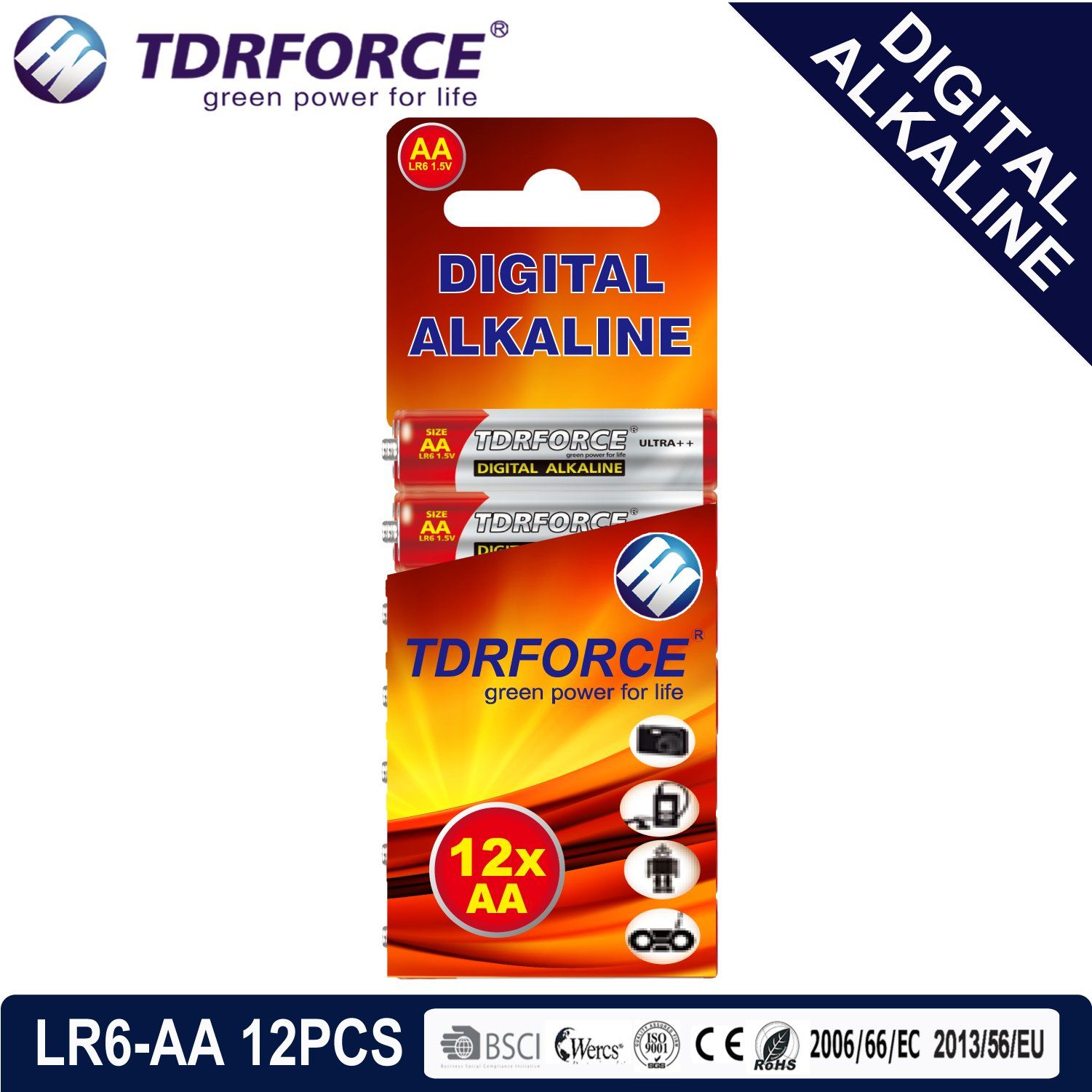 1.5V Digital Alkaline Battery Dry Battery with BSCI (LR6-AA 12PCS)