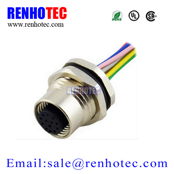 M12 a Coding 12 Pin Female Rear Mounting Connector for Wires