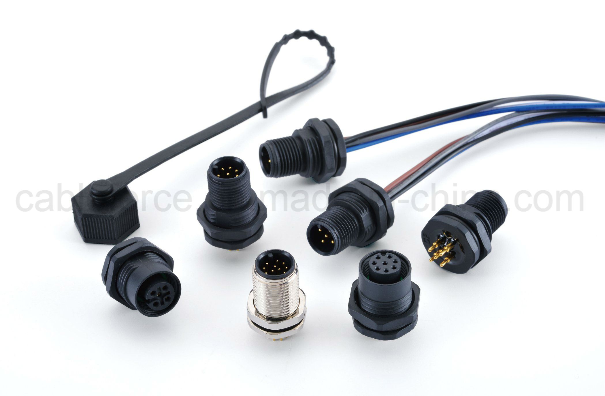 M12 4pin Female Panel Mount Connector Front Fastened Plastic Screw Wire Connector