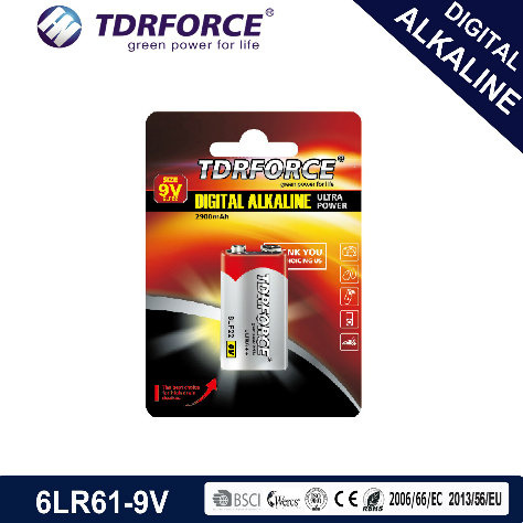 9V Non-Rechargeable Digital Alkaline Dry Cell Battery for Smoke Alarm (6LR61-9V)