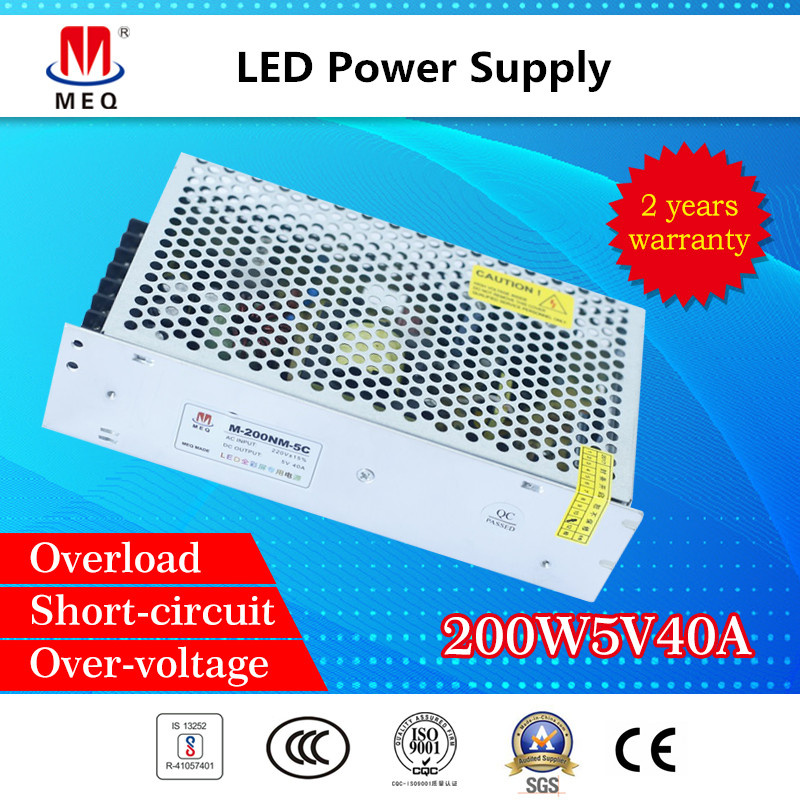 AC/ DC 40A 200W SMPS Single Switch Mode LED Power Supply for Display/ Billboard 5V