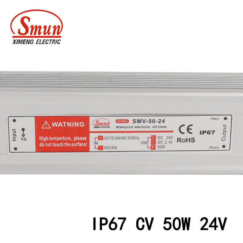 50W 24V 2A Waterproof IP67 Constant Voltage LED Driver SMPS