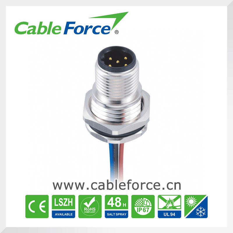 M12 5pin Male B-Code Panel Mount Connector Front Fastened Circular Connector