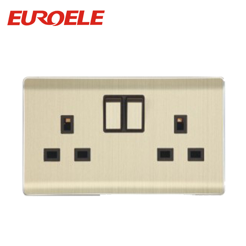 Aluminum Plate Champagne Gold Double 13A Switched Socket