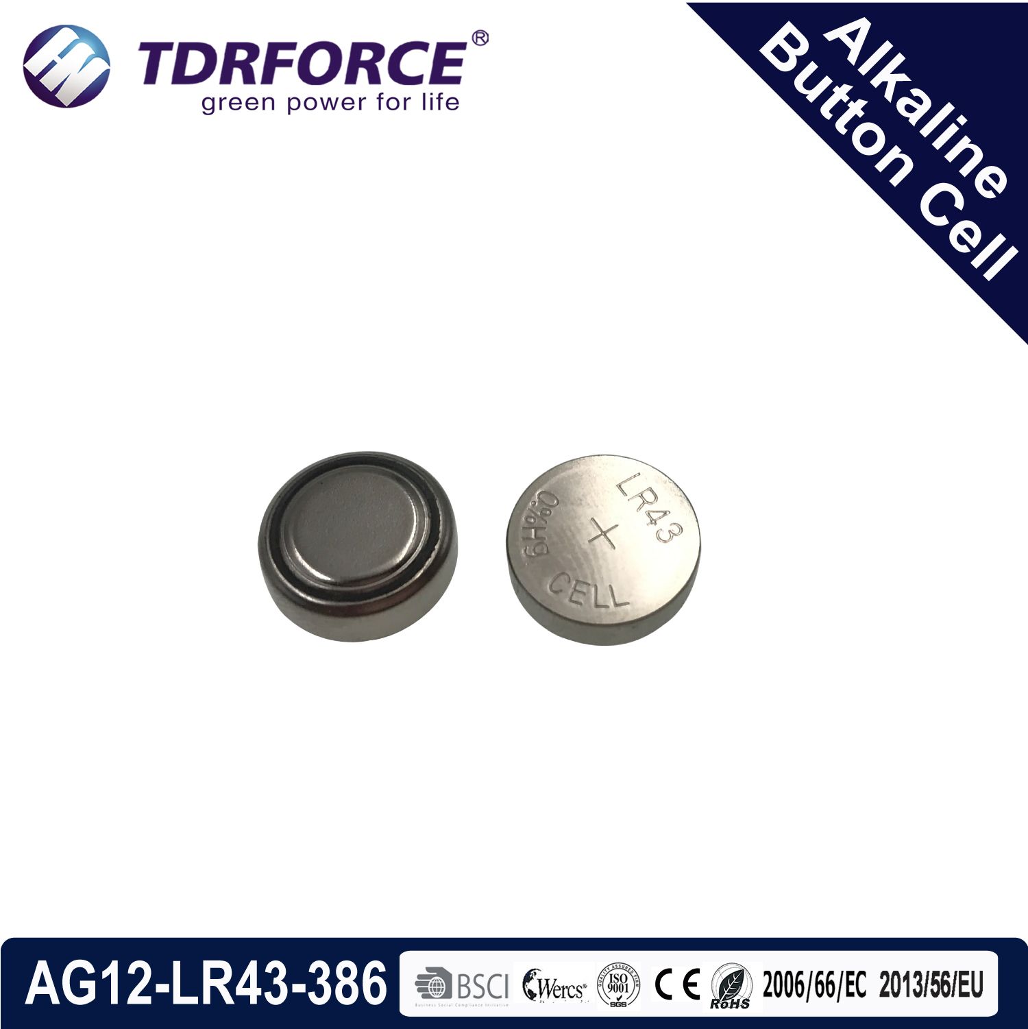 Mercury&Cadmium Free China Factory Bulk Alkaline Button Cell for Watch (1.5V AG12/LR43/386)