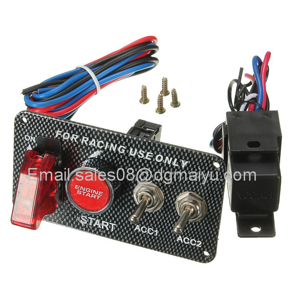 Vans Ignition Switch Panel DC12V LED Carbon Fibre Toggle Engine Start Push Button 12V Power Toggle Switch for Car Truck Racing