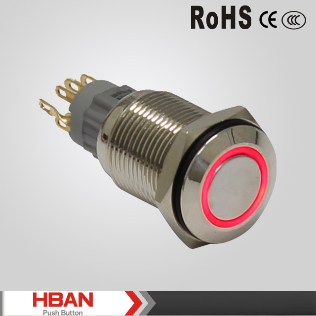 Ce ISO9001 19mm IP67 Waterproof Ring LED Light Latching Push Button Switch