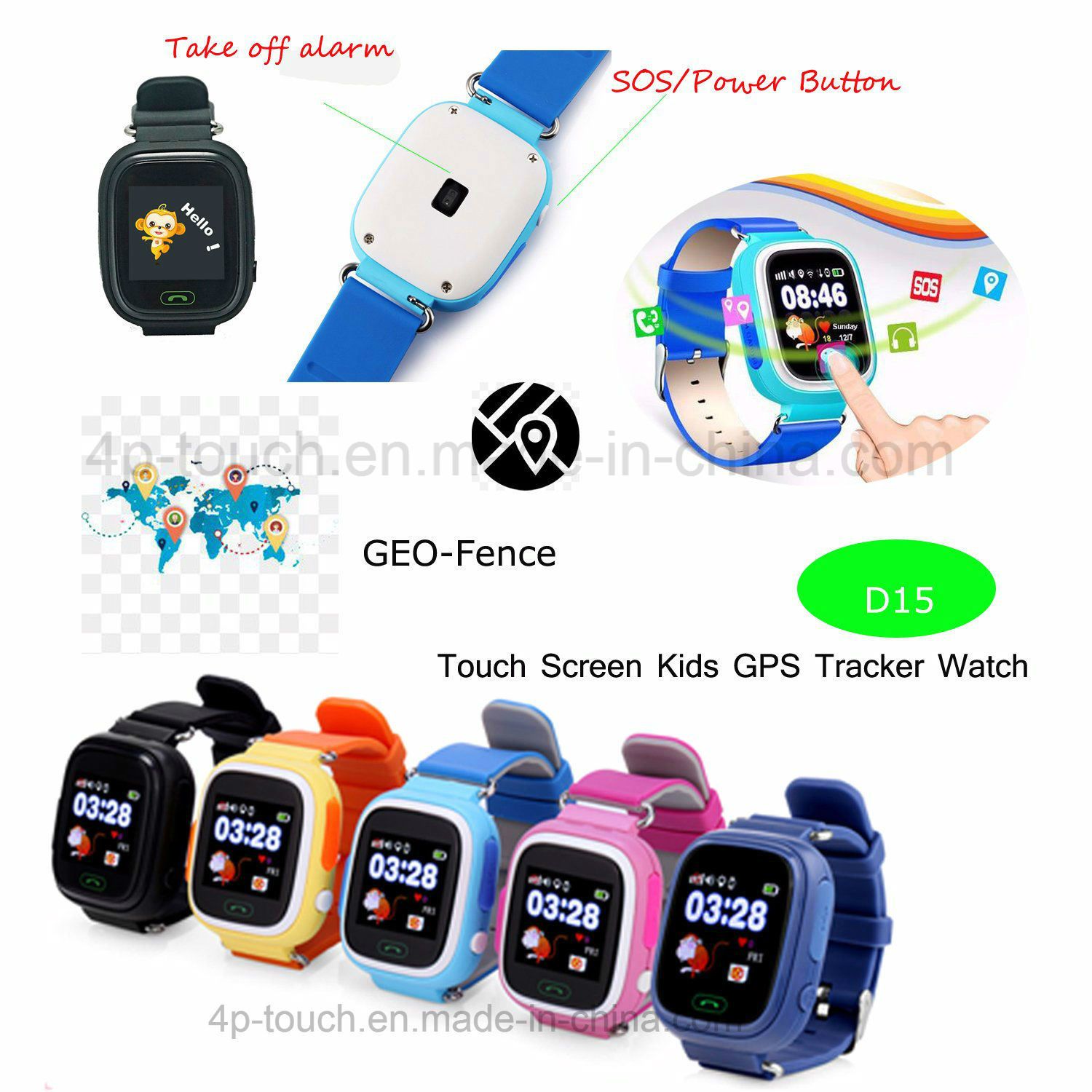 TFT Colorful Screen Smart GPS Tracker Watch for Kids (D15)