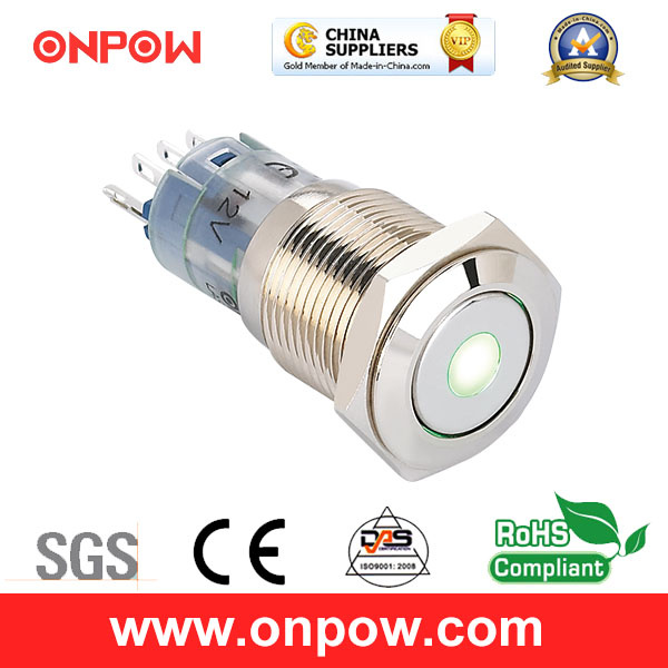 Onpow 16mm Metal Push Button Switch (LAS2GQF-11D/R/12V/N, CE, CCC, RoHS)