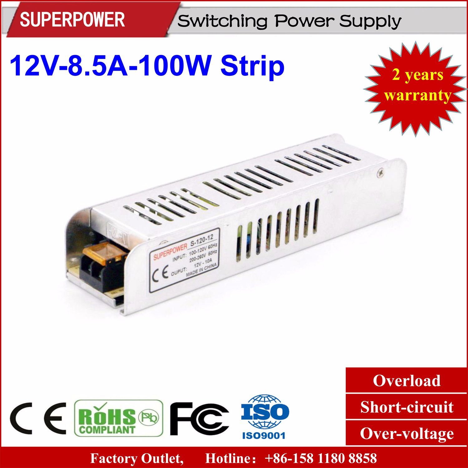 LED Driver 12V 8.5A 100W Strip Power Supply for LED Light Box