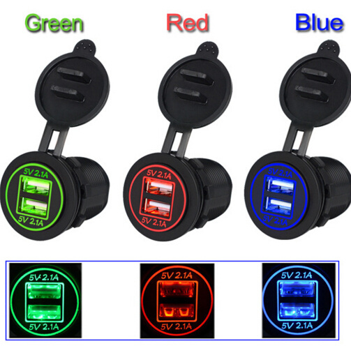Dual USB Charger Socket Power Outlet 2.1A & 2.1A for Car Boat Marine Mobile (4.2A-COLORFUL)