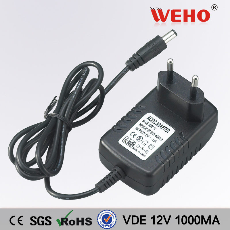 EU Plug Wall Mount Transformer AC DC Power Adapter 12V 1A