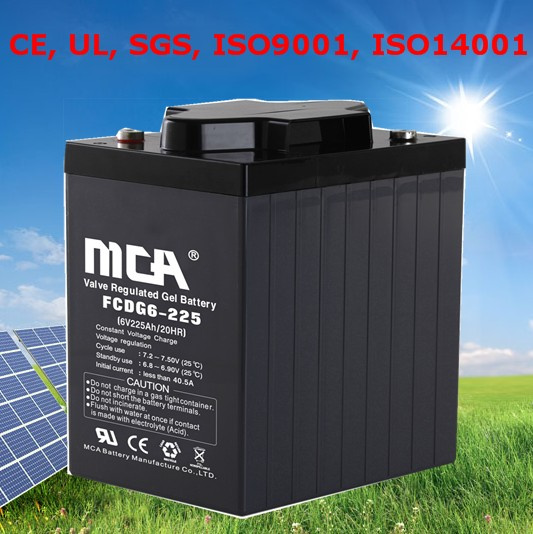 Solar Cell Gel Deep Cycle Battery 6V 225ah