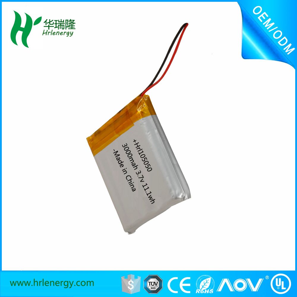 3.7V Lithium-Ion Battery 105050 3000mAh Rechargeable Battery