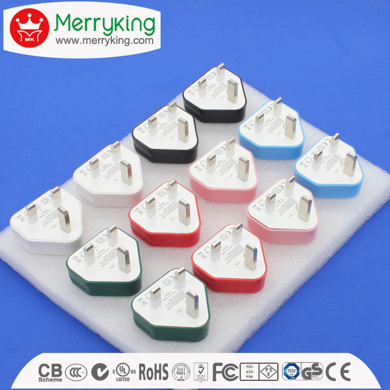 3 Pin UK Plug Mini Size Customized Colors 5V 2A Single USB Charger