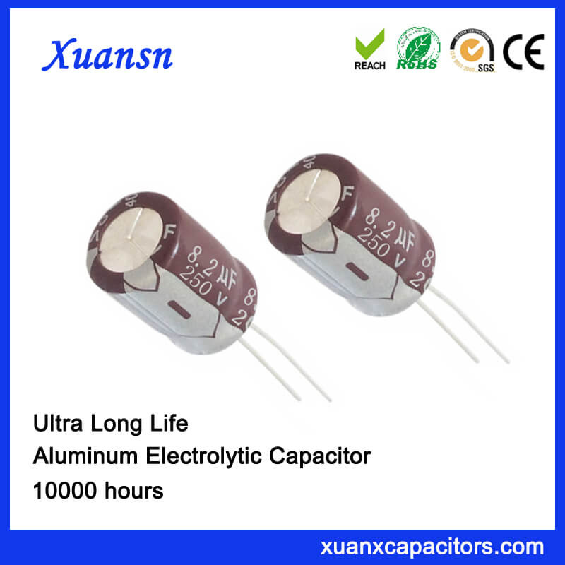 High Reliability 8.2UF 250V Radial Electrolytic Capacitors