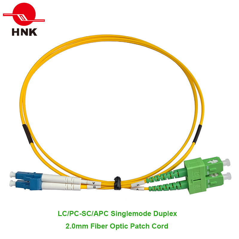 LC/PC-Sc/APC Fiber Optic Patch Cord, Singlemode, Duplex, Yellow, 2.0mm, Custom Length