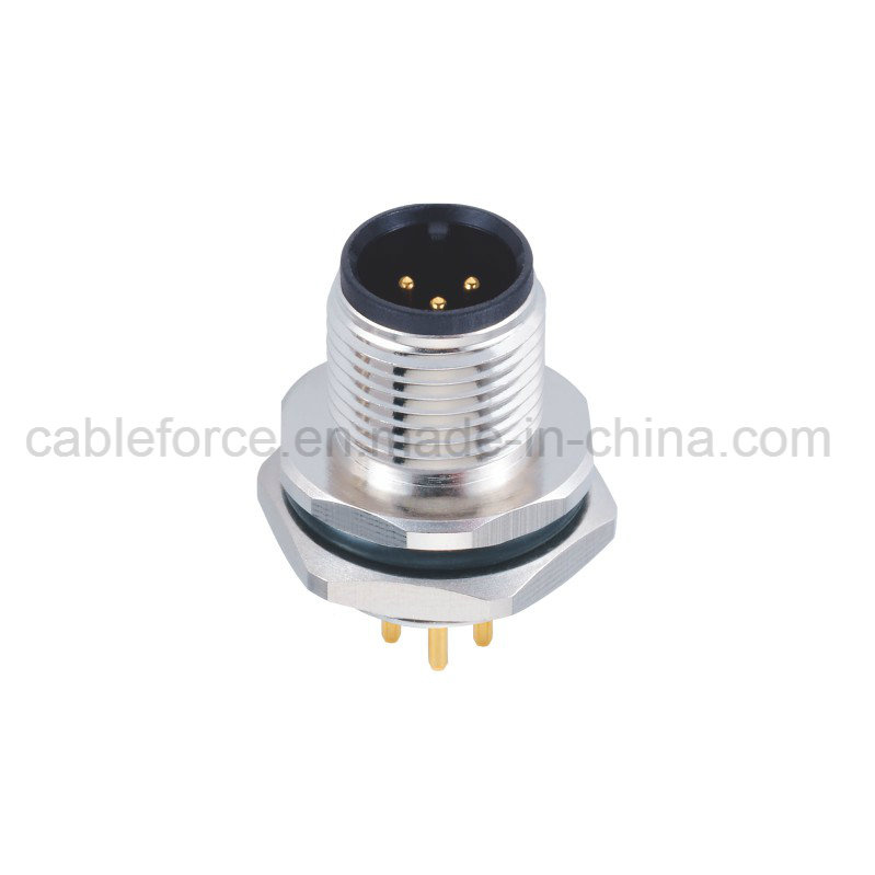 M12 3 Pin Rear Fastened Panel Nount Connector for Sensor with PCB Contacts