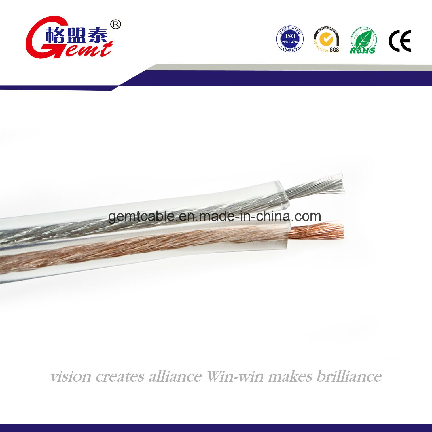 Transparent Tc Flexible Speaker Cable, 2 Core PVC Insulation Gold or Silver Transparent Flat Speaker Cable