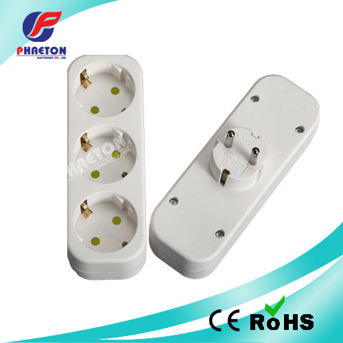 Europe Plug to 3 Way Socket Power Adaptor