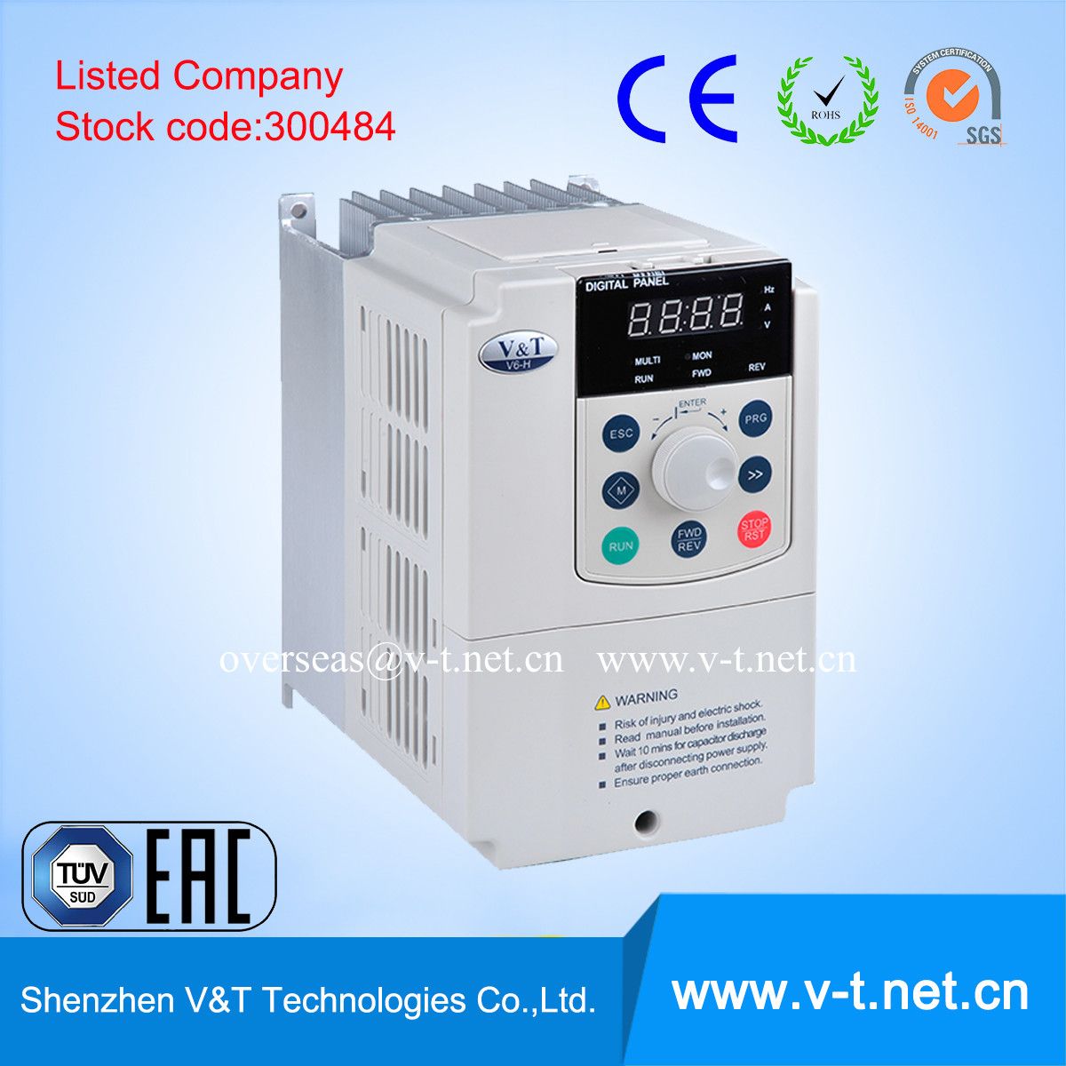 V5-H 1/3pH 200V Constant Torque/Heavy Load Application Variable Frequency Drive/VSD/VFD 0.4 to 3.7kw - HD