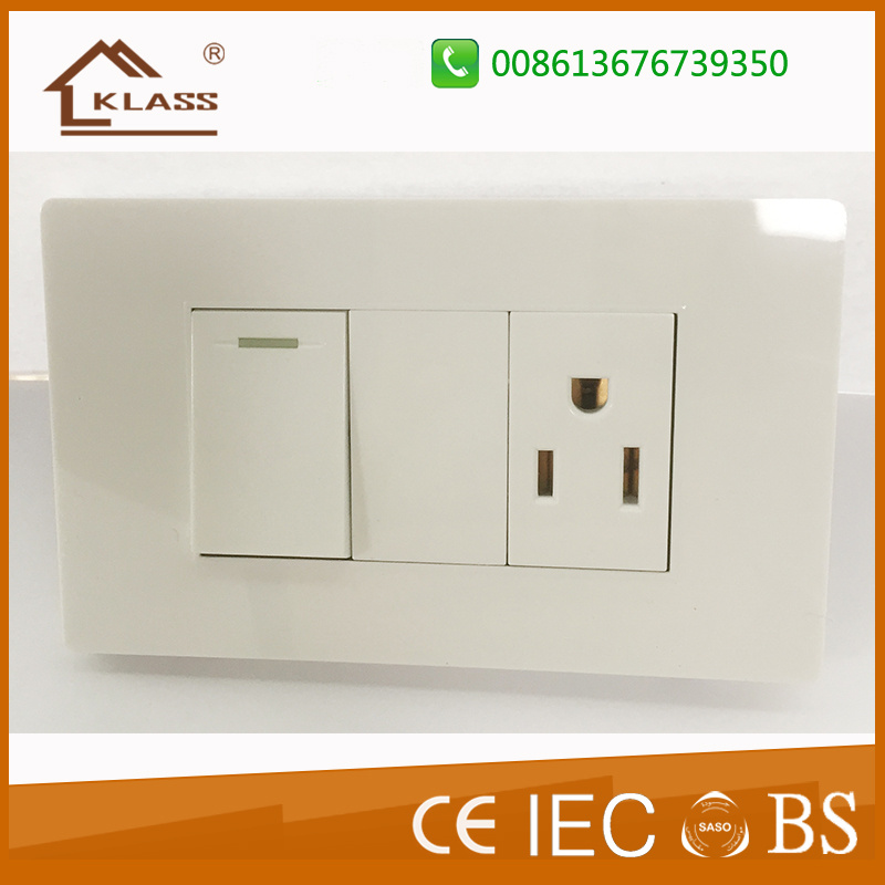 Wenzhou Factory 110V~250V 1gang 2way Switch +3pole Socket