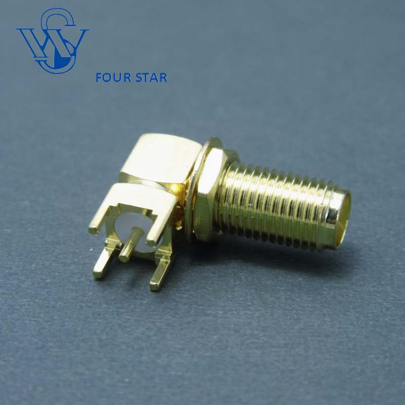 SMA Female Right Angle Bulkhead Connector for PCB Mount