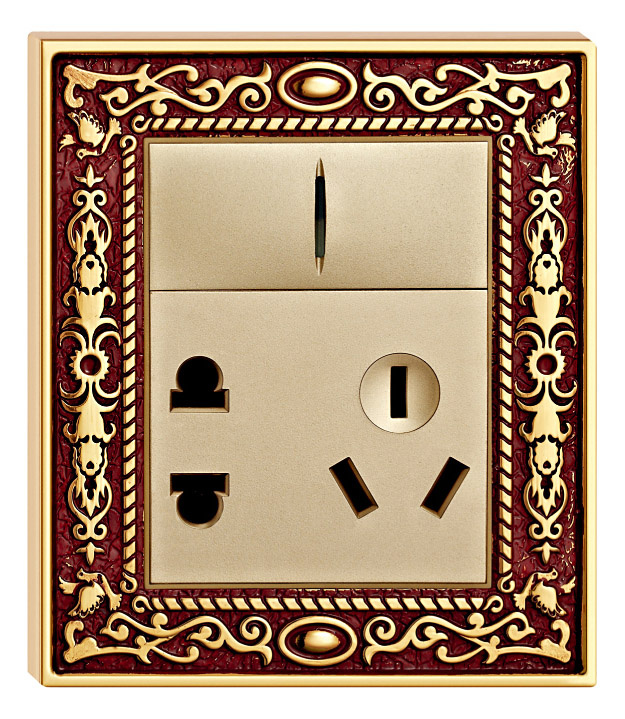 Wall Power Outlet with Brass Face Plate