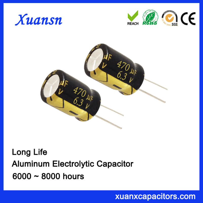 Long Life Low Voltage 470UF 6.3V Capacitor 8000hours
