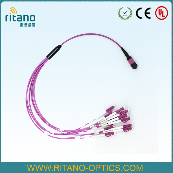 MTP/MPO-LC Singlemode Pink Fiber Opitc Fanout/Breakout Cables of Higher Port Density
