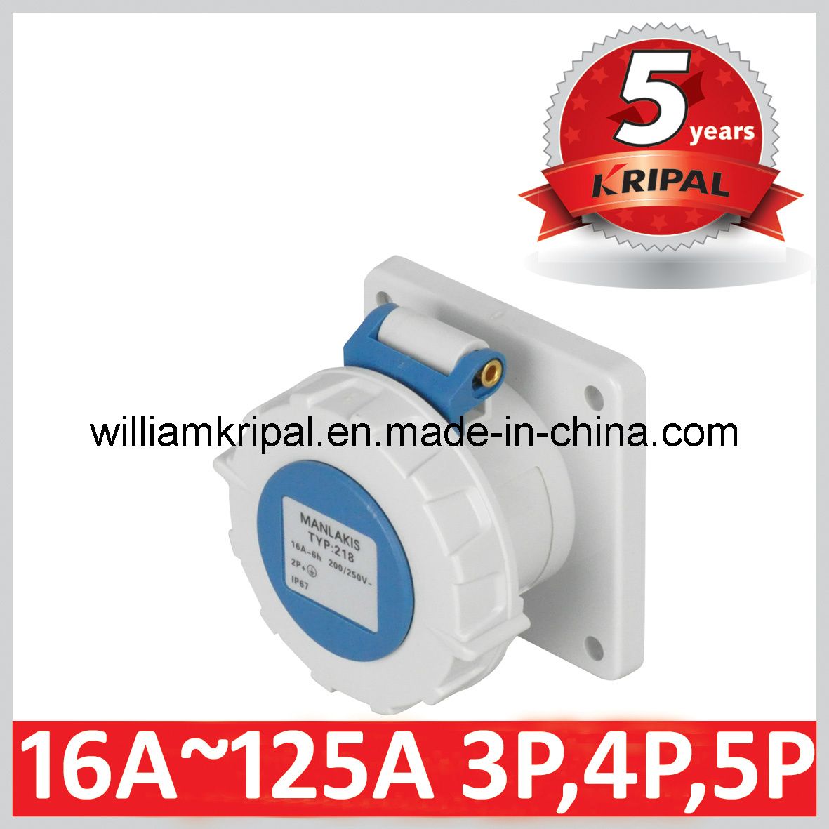 IP67 16A 2p+E 230V Cee Panel Mounted Receptacle