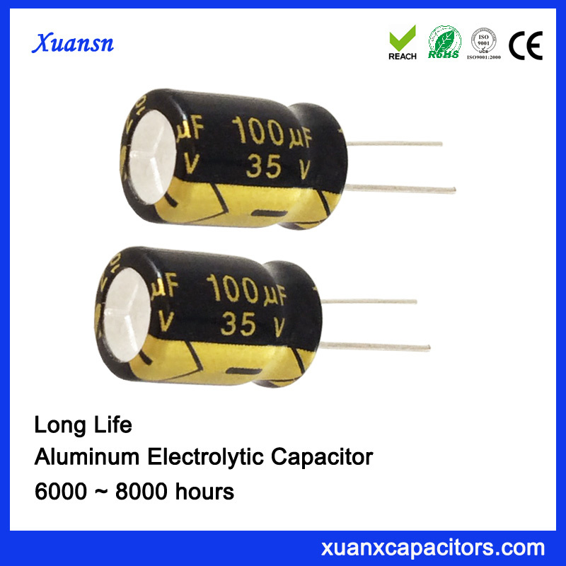 105 Degree 100UF 35V Electrolytic Capacitors Long Life Capacitor