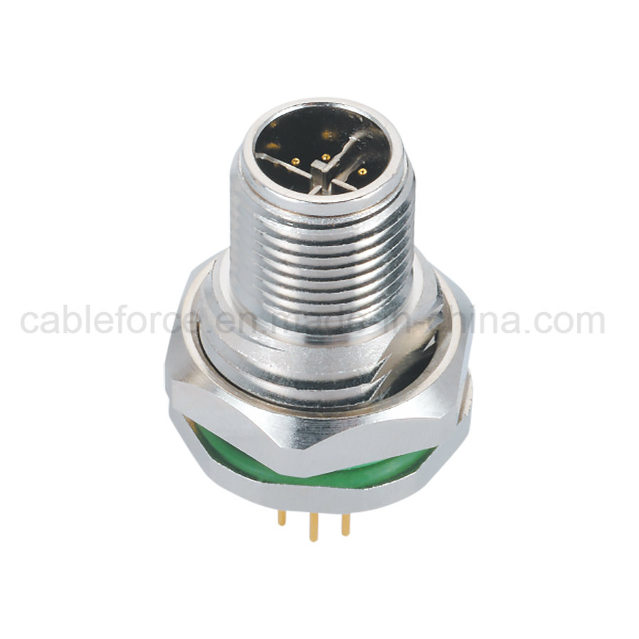 M12 8pin Male X-Code Panel Mount Socket Front Fastened Circular Connector with PCB Contacts
