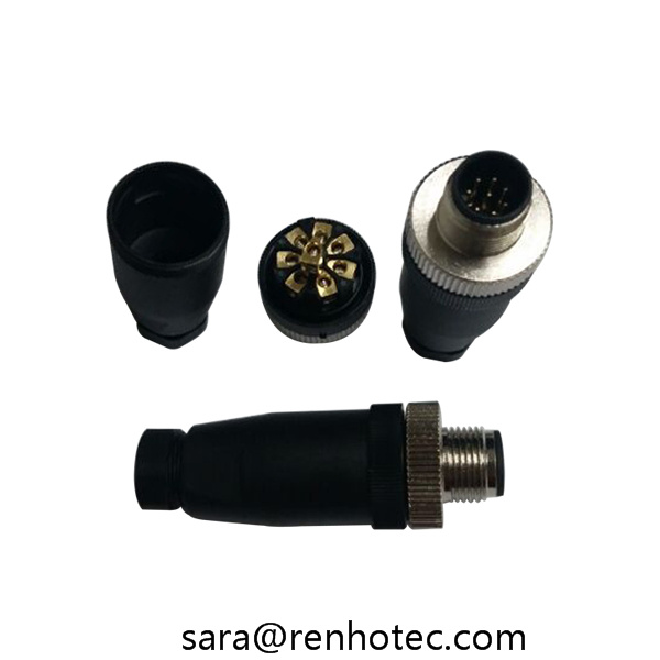 IP68 Field Installation a-Coded Screw Type M12 8pin Connector Male Pin