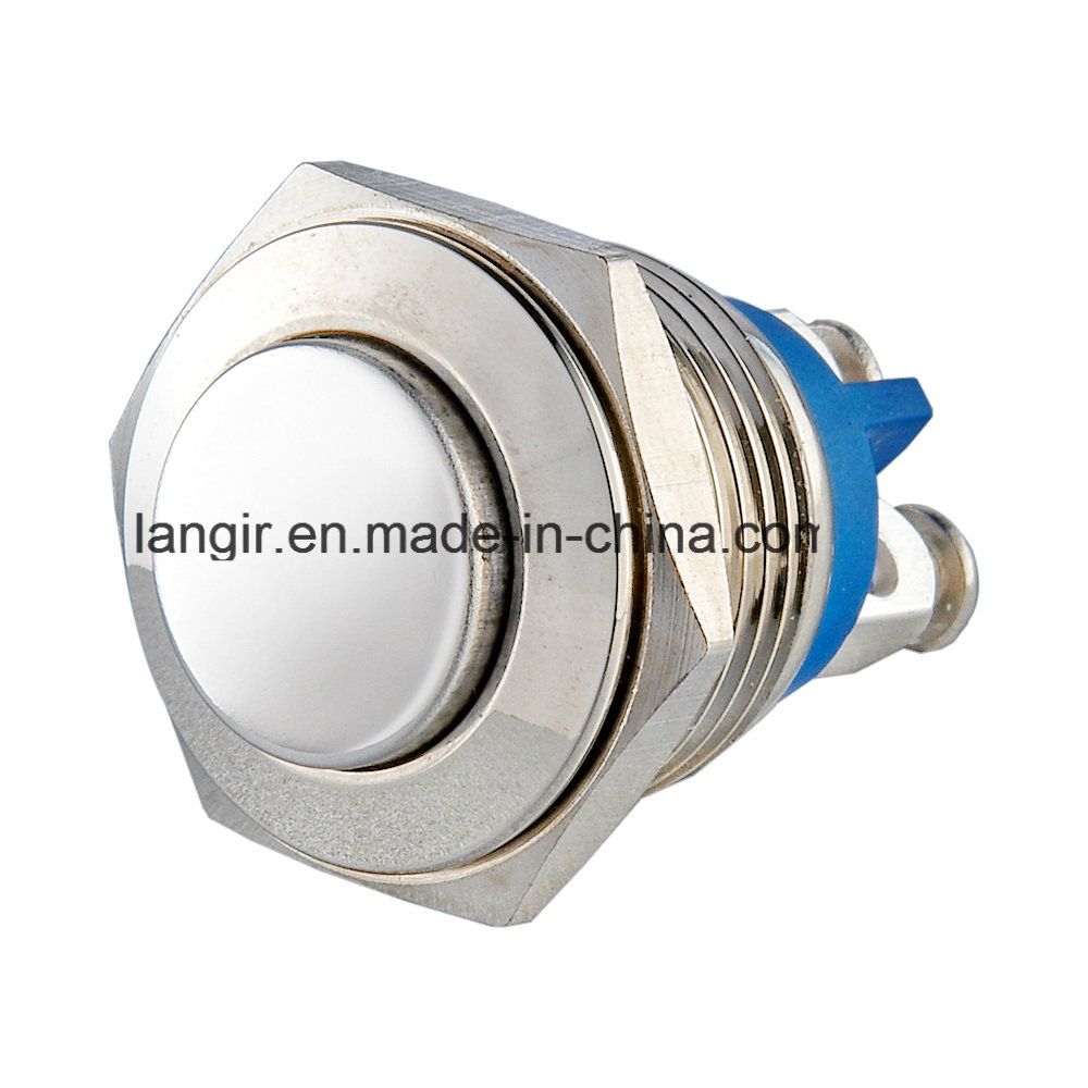 16mm High Flat Head Momentary Anti-Vandal Nickel Plated Brass Push Button Switch, Normal Open Push Button Switch