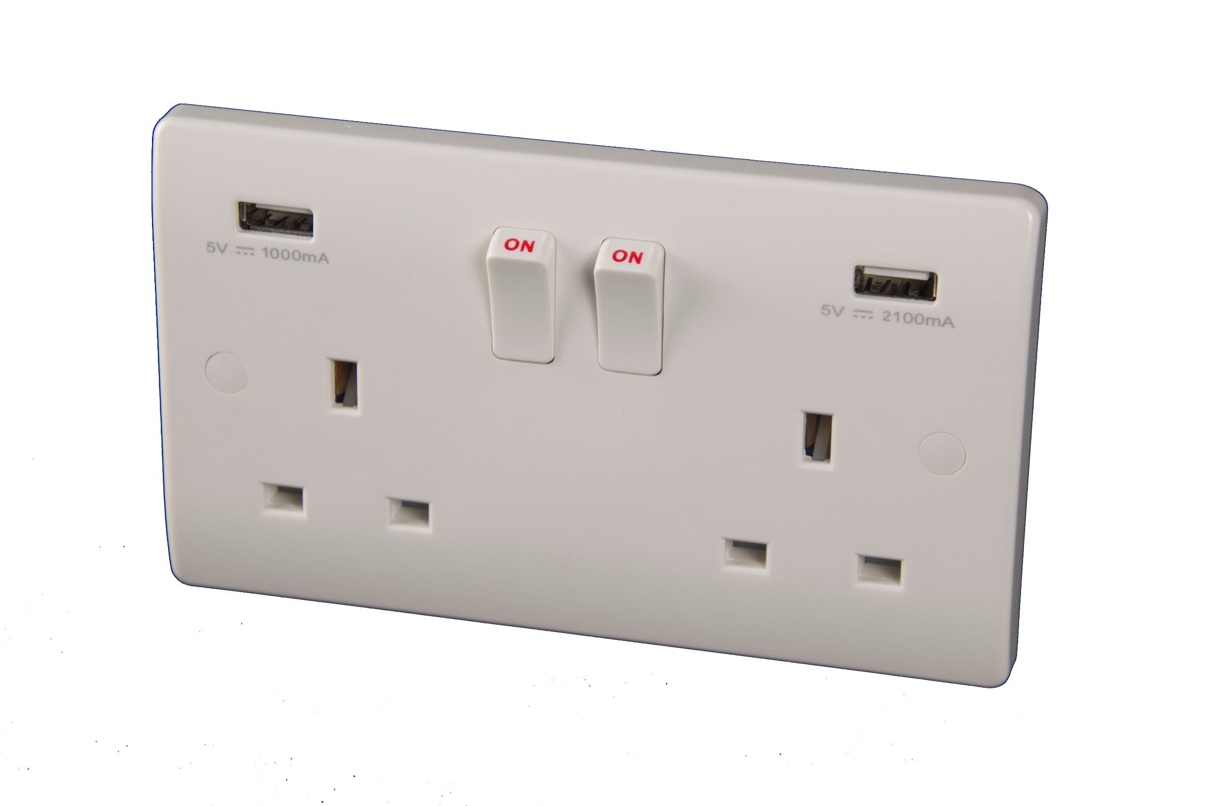 BS 13A 2 Gang Switched Socket+Neon