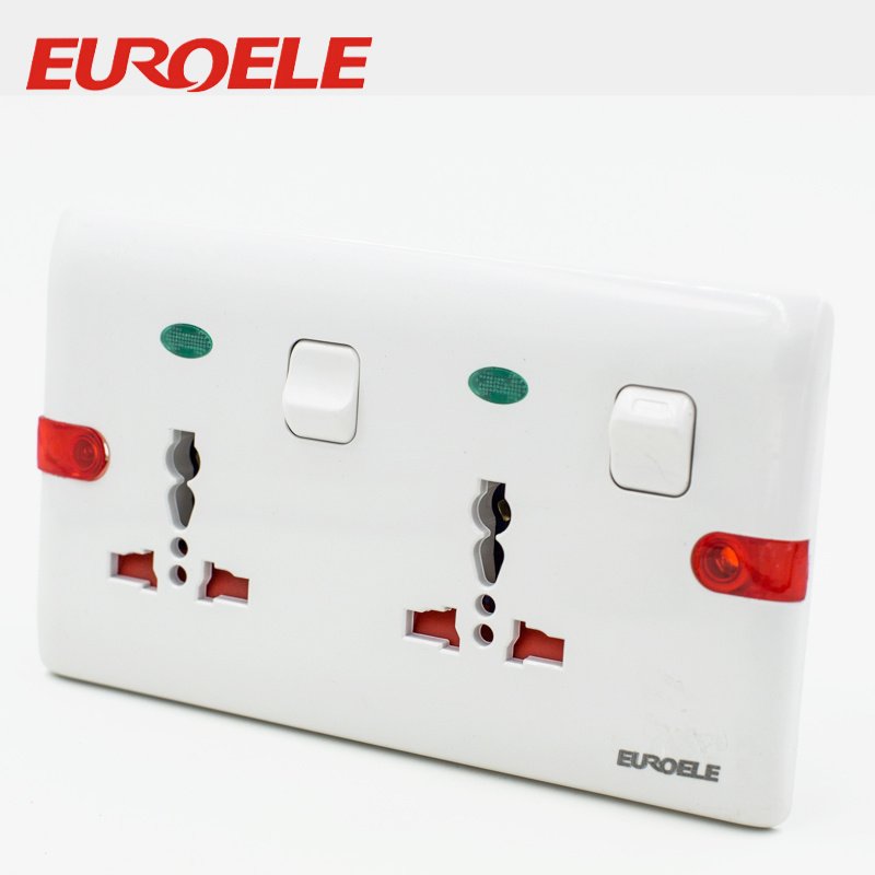 Muti-Function White Color ABS 2 Gang Switched Socket