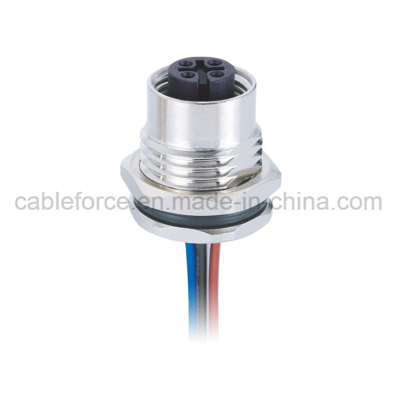 M12 4 Pin Female Panel Mount Connector for Industrial Automation with Wire